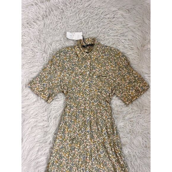 ZARA Yellow Floral Printed Vintage Inspired Maxi Midi Shirt Dress Small NWT Boho - Picture 11 of 14